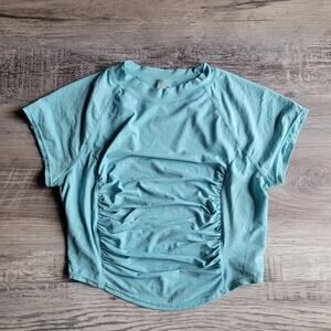 Free People Movement Light Blue Short Sleeve Cropped Top